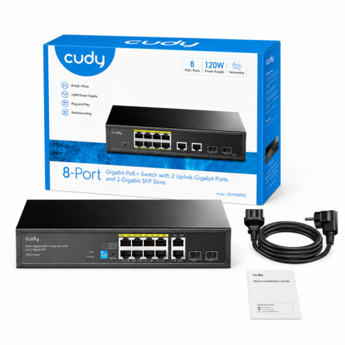 CUDY GS1010PS2 8 Port Gigabit PoE+ Switch with 2 GbE and 2 SFP 120W 1