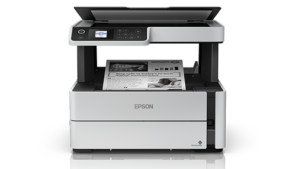 Epson EcoTank M2140 - מבט קדמי, הדפסה בפעולה (מקור: Epson CDN רשמי)