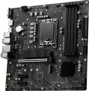 תקריב על רכיבי לוח אם MSI PRO B760M-P DDR4
