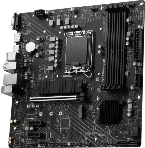 תקריב על רכיבי לוח אם MSI PRO B760M-P DDR4