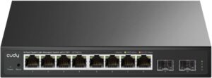 מתג CUDY GS108ES2 - תקריב יציאות RJ45 ו-SFP