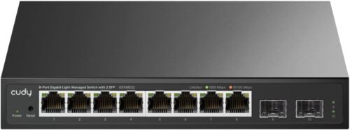 מתג CUDY GS108ES2 - תקריב יציאות RJ45 ו-SFP