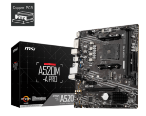 לוח אם MSI A520M-A PRO - אריזה ולוח