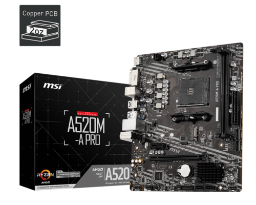 לוח אם MSI A520M-A PRO - אריזה ולוח
