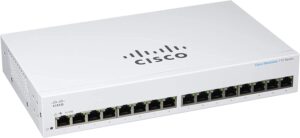 Cisco Business CBS110-16T-D - מבט בזווית צד על יציאות הרשת ופתחי האוורור