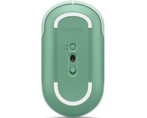 Lenovo 350 Bluetooth Silent Mouse Breeze Moss - מבט תחתון עם חיישן, מתג הדלקה ולוגו Lenovo