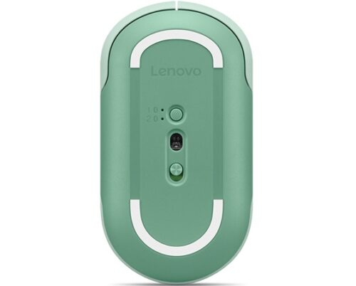 Lenovo 350 Bluetooth Silent Mouse Breeze Moss - מבט תחתון עם חיישן, מתג הדלקה ולוגו Lenovo