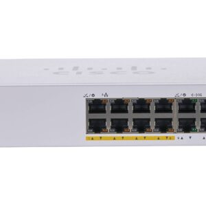 Cisco Business CBS110-16PP-D - מבט מלפנים על המתג עם 16 יציאות Gigabit ו-8 יציאות PoE מסומנות בצהוב
