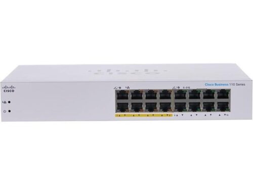 Cisco Business CBS110-16PP-D - מבט מלפנים נוסף על פאנל היציאות והחיווט