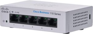 Cisco Business CBS110-5T-D - מבט זווית המציג פתחי אוורור וחריץ נעילת Kensington