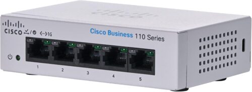 Cisco Business CBS110-5T-D - מבט זווית המציג פתחי אוורור וחריץ נעילת Kensington