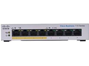 Cisco Business CBS110-8PP-D - מבט ישר מלפנים על פאנל היציאות