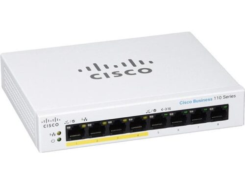 Cisco Business CBS110-8PP-D - מבט נוסף בזווית עליונה על יציאות הרשת