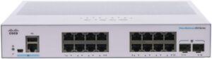 Cisco Business CBS250-16T-2G - מבט קדמי ישר על 16 יציאות Gigabit ו-2 יציאות SFP