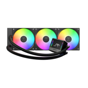 קירור נוזלי GAMDIAS CHIONE E4-360 - מבט קדמי, 3 מאווררי ARGB ותצוגה דיגיטלית