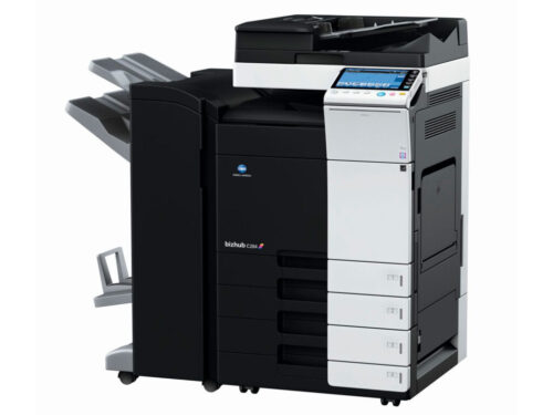 Konica Minolta bizhub C284 3 4 view with finisher