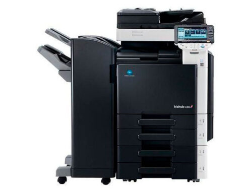 Konica Minolta bizhub C360 3 4 view with finisher