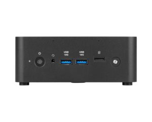 MSI Cubi NUC AI+ 2MG-052XIL - מבט קדמי ישר, יציאות USB וכפתור הפעלה עם טביעת אצבע