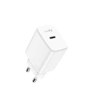 מטען קיר CUDY CH25 - USB-C 25W בזווית, תקע אירופאי