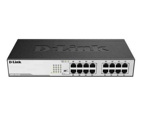 D-Link DGS-1016D/J1A - מבט קדמי ישר על 16 יציאות Gigabit Ethernet