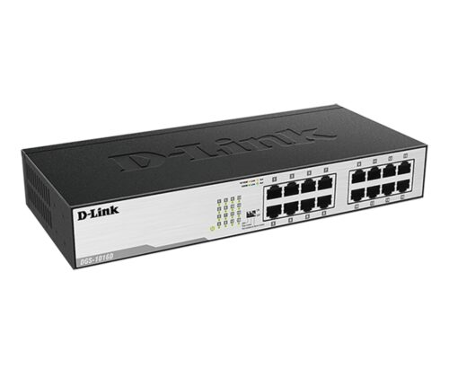 D-Link DGS-1016D/J1A - מבט זווית על גוף המתג ופאנל היציאות