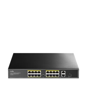 CUDY FS1018PS1-IL - מבט קדמי עם כל 16 פורטי ה-PoE, 2 פורטי Gigabit וחריץ SFP