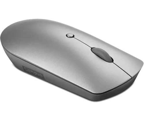 Lenovo 600 Bluetooth Silent Mouse Iron Grey - מבט בזווית מהצד עם לוגו Lenovo