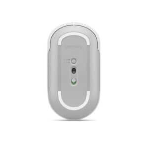 Lenovo 350 Bluetooth Silent Mouse Cloud Grey - מבט תחתון עם חיישן, מתג הדלקה ולוגו Lenovo