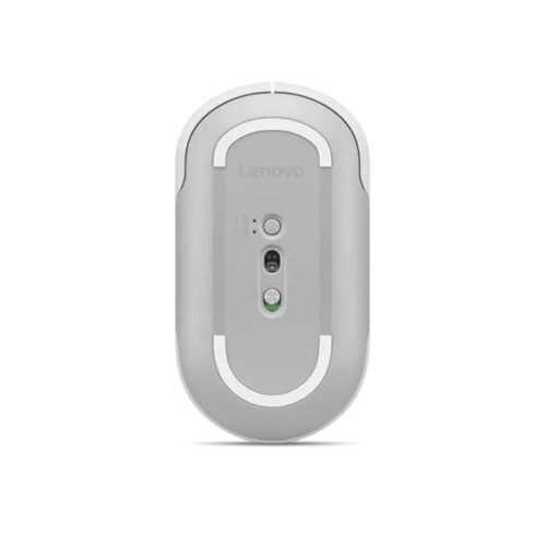 Lenovo 350 Bluetooth Silent Mouse Cloud Grey - מבט תחתון עם חיישן, מתג הדלקה ולוגו Lenovo