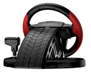הגה מרוצים Genius SpeedMaster - מבט מלפנים עם דוושות וידית הילוכים