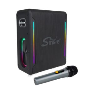 רמקול קריוקי V73 Sing-e - מבט זוויתי עם תאורת RGB ומיקרופון אלחוטי