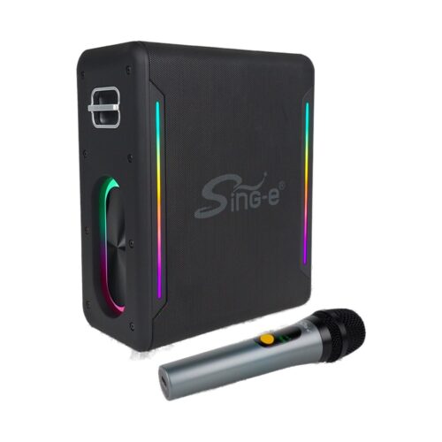 רמקול קריוקי V73 Sing-e - מבט זוויתי עם תאורת RGB ומיקרופון אלחוטי