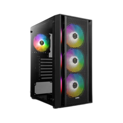 GAMDIAS AURA GC2 V2 - מבט מזווית עם פאנל זכוכית מחוסמת