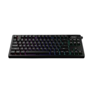 GAMDIAS Hermes M7 Hybrid - מקלדת גיימינג מכנית, מבט בזווית עם תאורת RGB ומסך תצוגה דיגיטלי