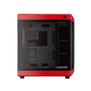 מארז מחשב GAMDIAS NESO P1 BR מבט קדמי, זכוכית פנורמית, אדום ושחור