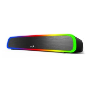 Genius SoundBar 200BT - מבט מלפנים בזווית עם תאורת RGB
