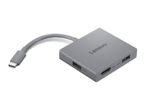 Lenovo USB-C 4 in 1 Hub Gen2 - מבט מלפנים עם יציאות HDMI ו-USB-A