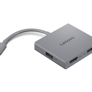 Lenovo USB-C 4 in 1 Hub Gen2 - מבט מלפנים עם יציאות HDMI ו-USB-A