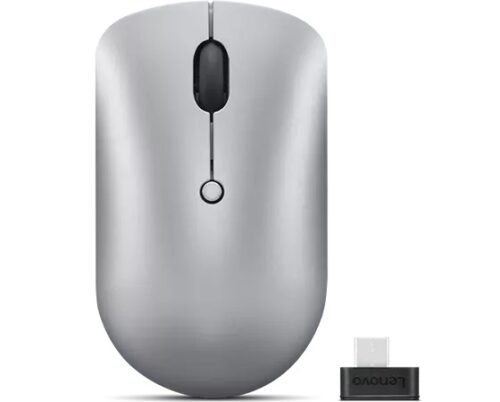 Lenovo 540 USB-C Wireless Mouse Cloud Grey - מבט מלמעלה עם מקלט אלחוטי
