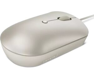 Lenovo 540 USB-C Wired Mouse Sand - מבט מזווית מלמעלה עם כבל