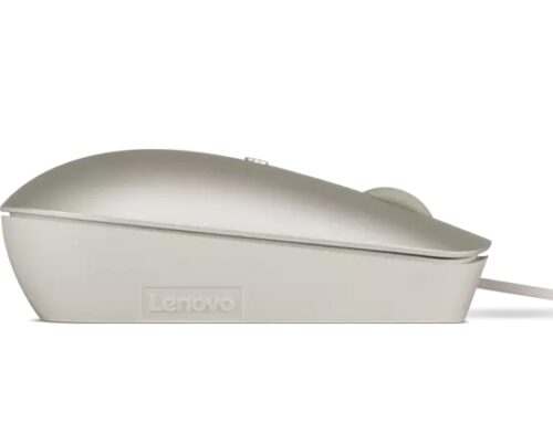 Lenovo 540 USB-C Wired Mouse Sand - מבט צד עם לוגו Lenovo