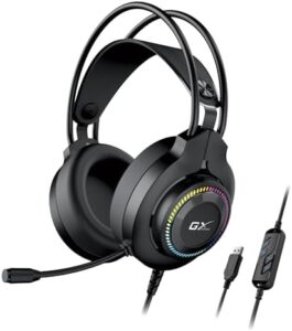 אוזניות גיימינג Genius HS-GX580U - מבט בזווית עם מיקרופון גמיש וכבל USB
