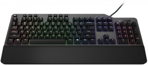 Lenovo Legion K500 RGB - מבט קדמי עם משענת יד וכל תאורת RGB