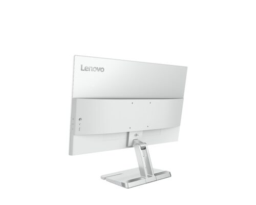 Lenovo L27-4C - מבט אחורי בזווית עם לוגו Lenovo וחיבורים