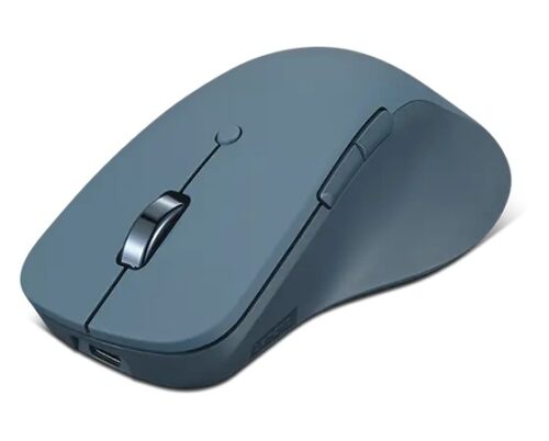 Lenovo Yoga Pro Mouse - מבט בזווית עם יציאת USB-C לטעינה וגלגל גלילה