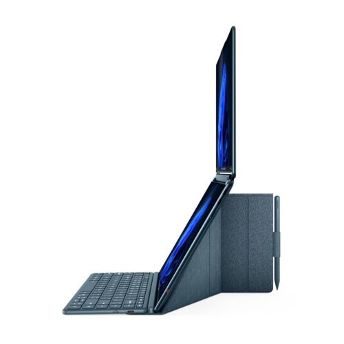 Lenovo Yoga Book 9 14IAH10 83KJ001LIV - מבט מזווית במצב אוהל עם עט Yoga