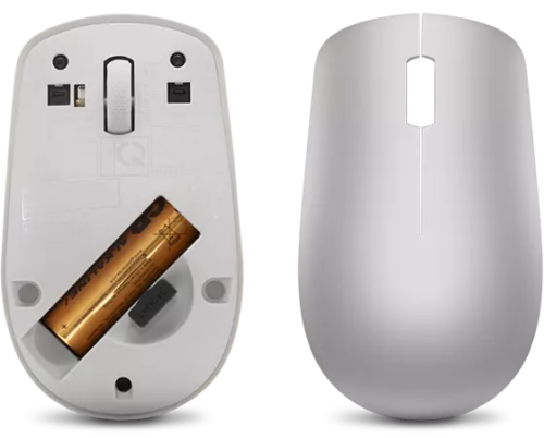 Lenovo 530 Wireless Mouse - תא סוללה פתוח ומבט אחורי