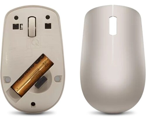 Lenovo 530 Wireless Mouse Almond - תא סוללה פתוח ומבט אחורי