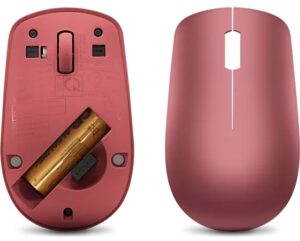 עכבר Lenovo 530 Wireless Mouse אדום דובדבן - תא סוללה ומבט אחורי