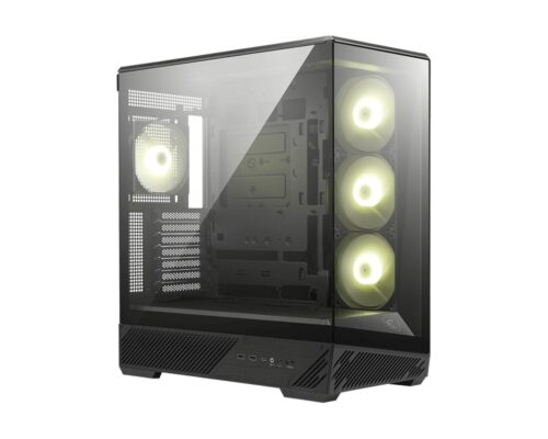 מארז מחשב MSI MAG PANO 130R PZ שחור - זווית צד עם פאנל I/O ומאווררים פנימיים
